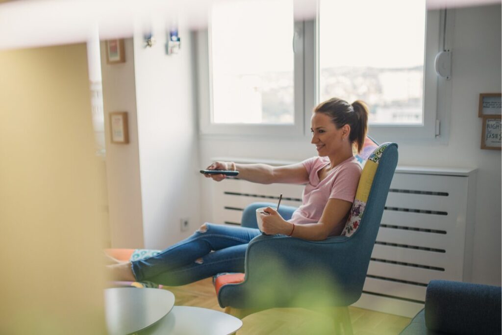 woman sitting comfy in the house